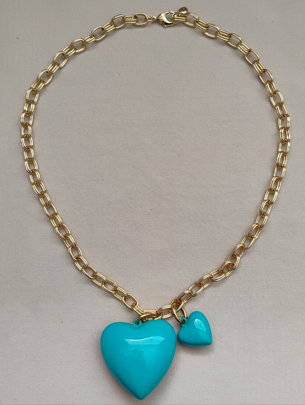 Roxanne Assoulin Mixed Metals Chain Necklace With Double Puffy Hearts - Picture 2 of 4